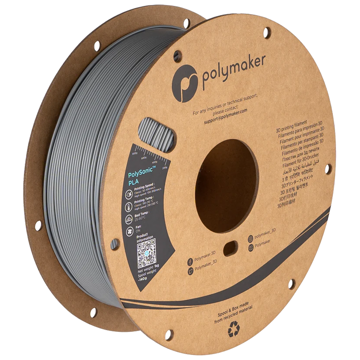 PolySonic PLA 1.75mm 3D printer filament | Polymaker showing PLA, ing Speed: