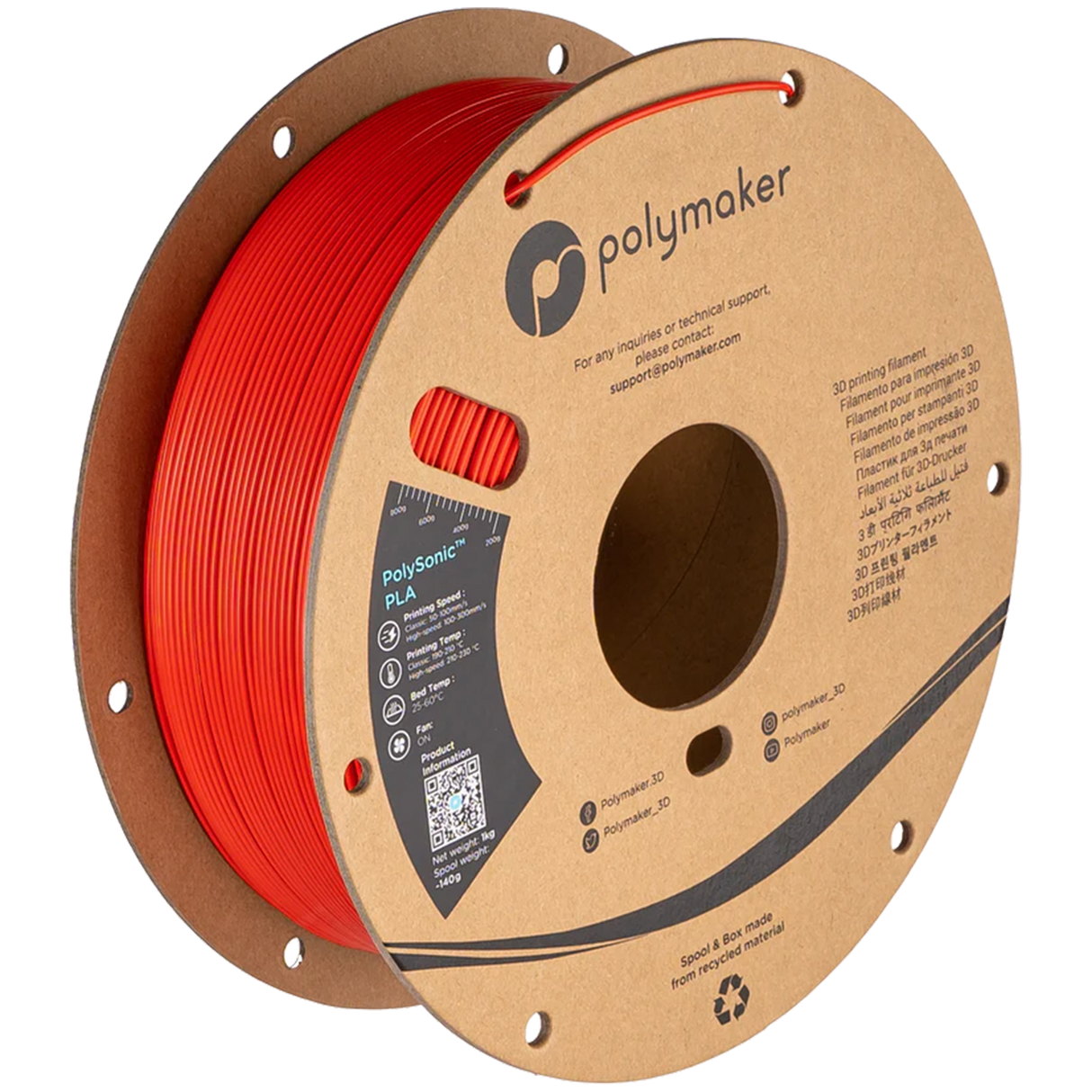 PolySonic PLA 1.75mm 3D printer filament | Polymaker showing PLA, Printing Speed: