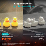 Polymaker HT-PLA 1.75mm 3D printer filament showing Engineered for, Hick Temperatures, HT PLA, *150°C refers to Vicat...