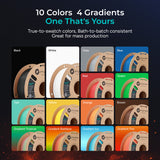 Polymaker HT-PLA 1.75mm 3D printer filament showing Black, 10 Colors 4 Gradients, True-to-swatch colors, Bath-to-batch...