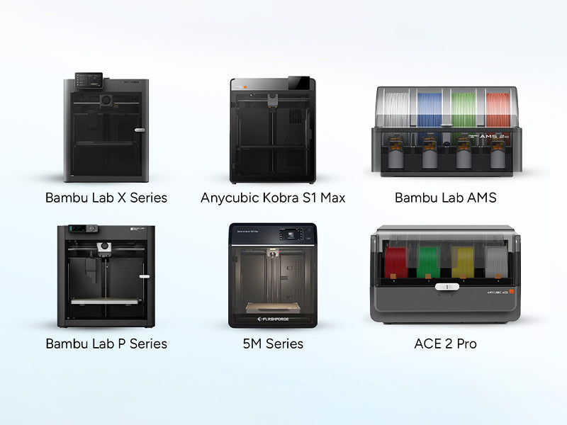 PETG filament compatibility chart showing desktop 3D printers and material systems