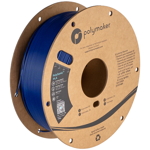 PolySonic PLA 1.75mm 3D printer filament | Polymaker showing PLA, Printing Speed:, Printing Temp: