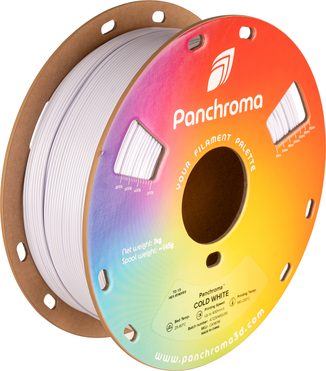 Panchroma CoPE 1.75mm 3D printer filament | Polymaker showing Spool weight: ~145g, COLD WHITE