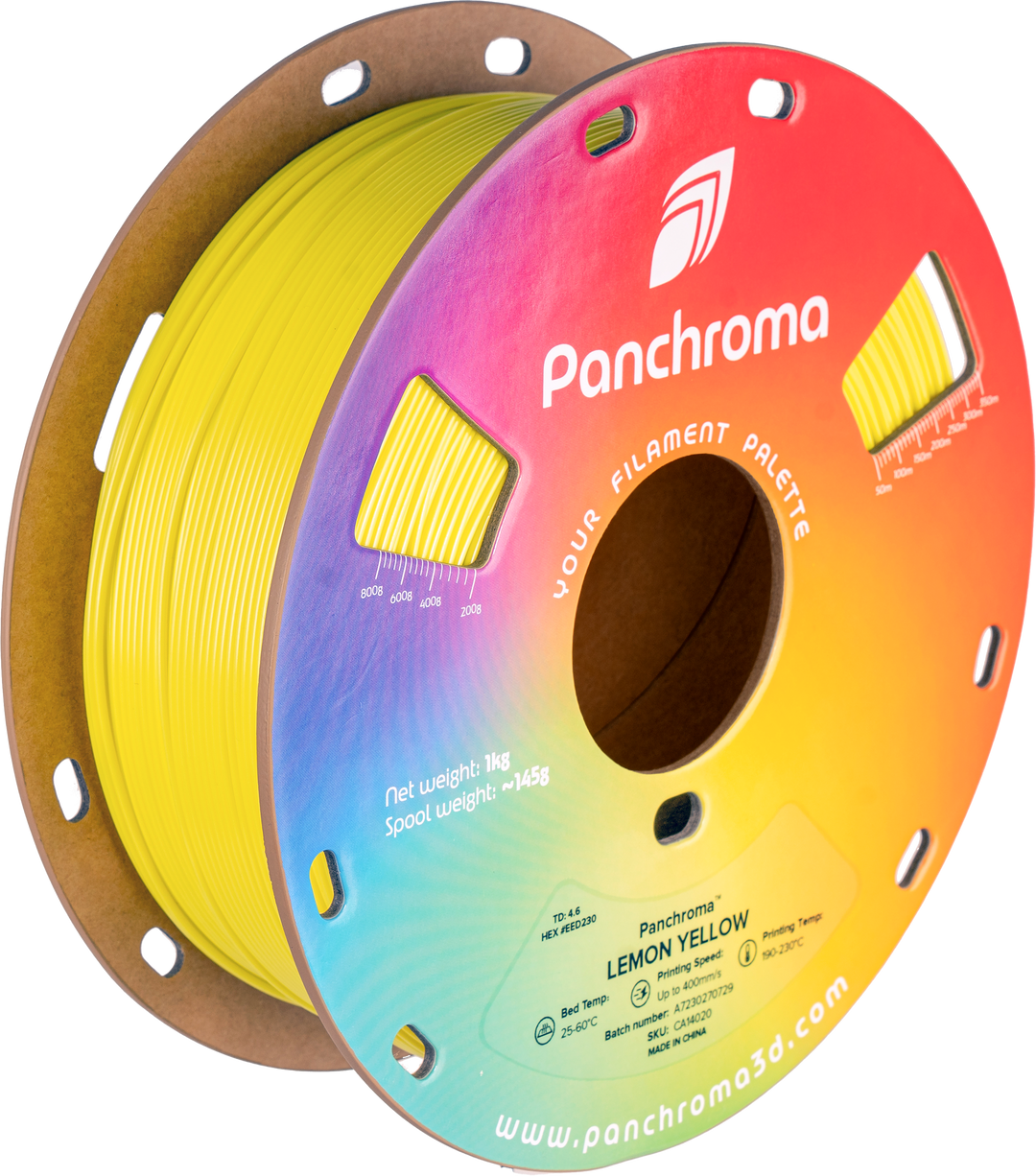 Panchroma CoPE 1.75mm 3D printer filament | Polymaker showing Spool weight: ~145g, LEMON YELLOW