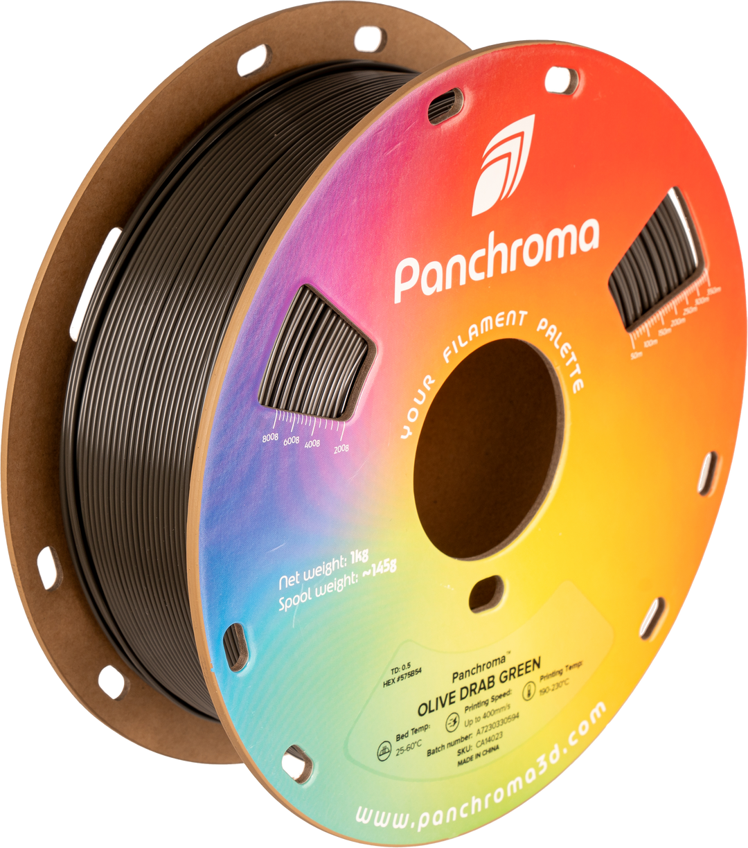 Panchroma CoPE 1.75mm 3D printer filament | Polymaker showing Spool weight: ~145g, OLIVE DRAB GREEN