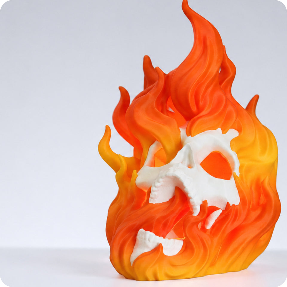 Scultura di drago arancione stampata con filamento resistente al calore HT-PLA