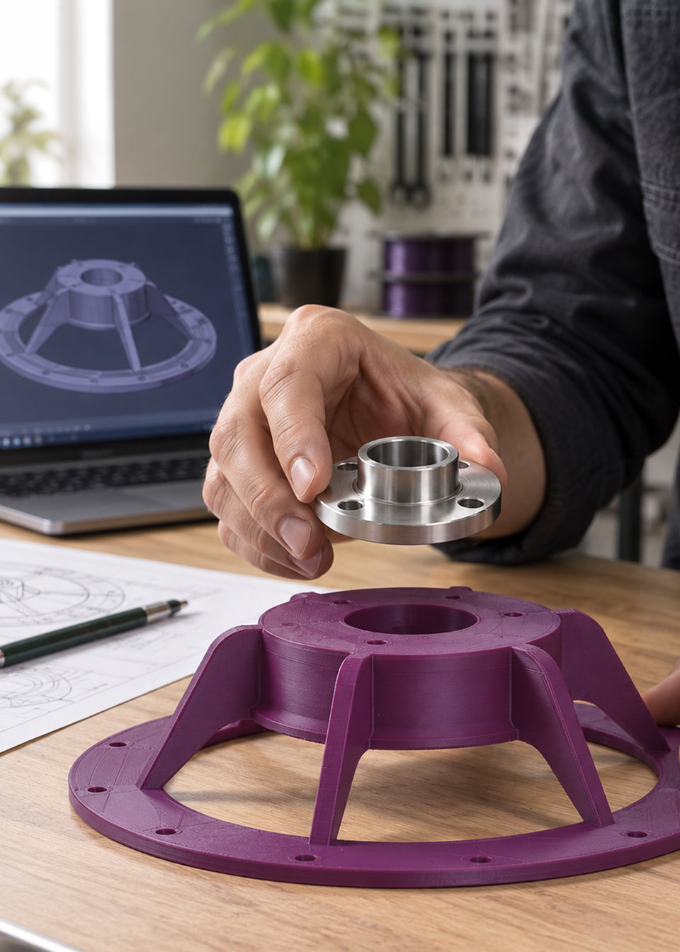 3D pezzi di prototipo stampati che vengono testati in un laboratorio