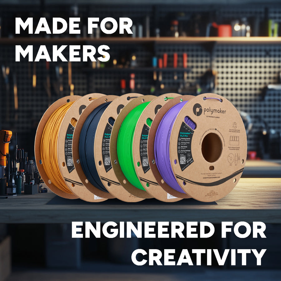 Polymaker PLA Pro 1.75mm 3D printer filament showing 30 PRINTING FILAMENT, PLA PrO, Printing Speed: